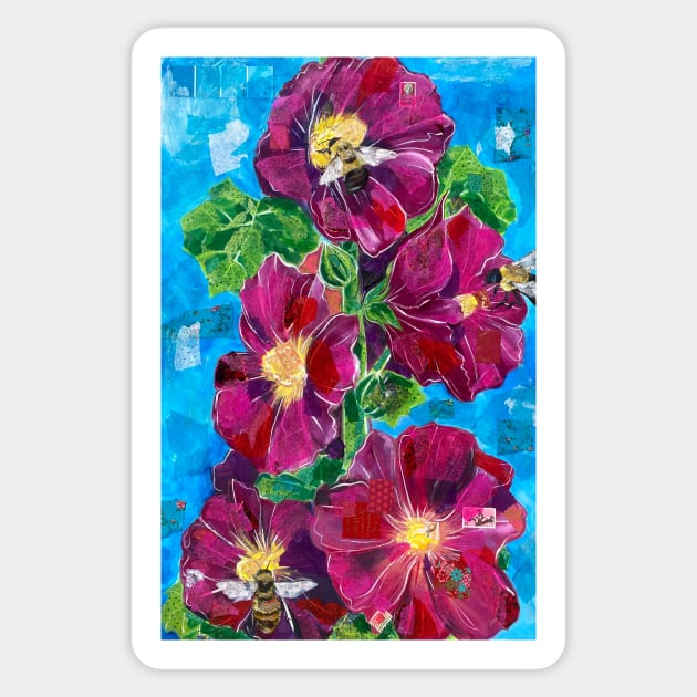 Hollyhocks and Bees Sticker by KatieMorrisArt